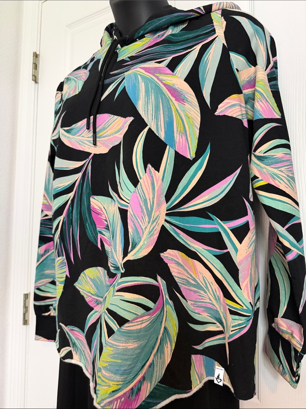 torrid Black Tropical Leaf Hoodie with Pastel Accents